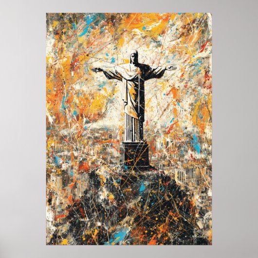 Rio de Janeiro Christ the Redeemer Abstract Drip ポスター (正面)