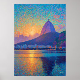 Rio de Janeiro Christ the Redeemer Pointillism Art ポスター