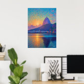 Rio de Janeiro Christ the Redeemer Pointillism Art ポスター (ホームオフィス)
