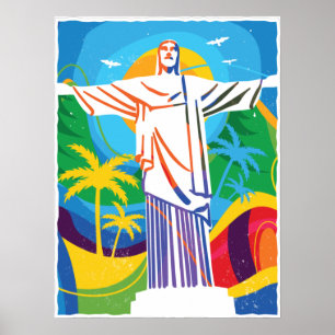 Rio de Janeiro Cristo Redentor Brazil Colorful ポスター