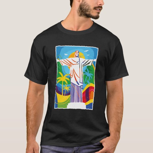 Rio de Janeiro Cristo Redentor Brazil Skyline Silh Tシャツ (正面)