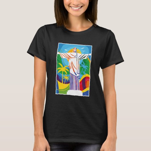 Rio de Janeiro Cristo Redentor Brazil Skyline Silh Tシャツ (正面)