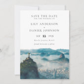 Rio de Janeiro Skyline Watercolor Photo Wedding セーブザデート (正面)