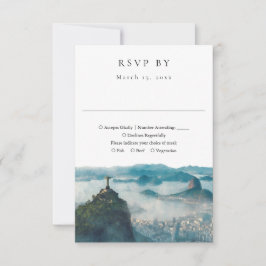 Rio de Janeiro Skyline Watercolor Wedding 出欠カード