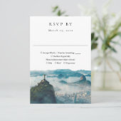 Rio de Janeiro Skyline Watercolor Wedding 出欠カード (スタンド正面)