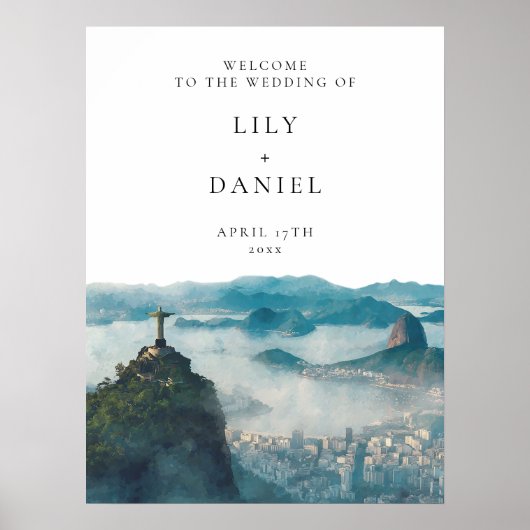 Rio de Janeiro Skyline Wedding Welcome Sign ポスター (正面)