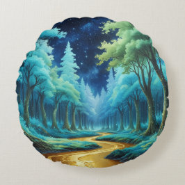 Río de Oro en Bosque de Fantasía ラウンドクッション