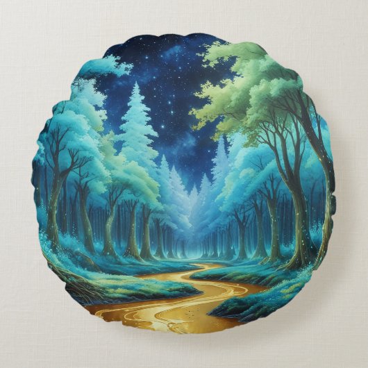 Río de Oro en Bosque de Fantasía ラウンドクッション (正面)