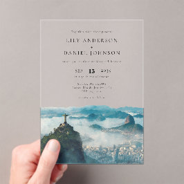 Rio Skyline Watercolor Destination Brazil Wedding アクリル招待状