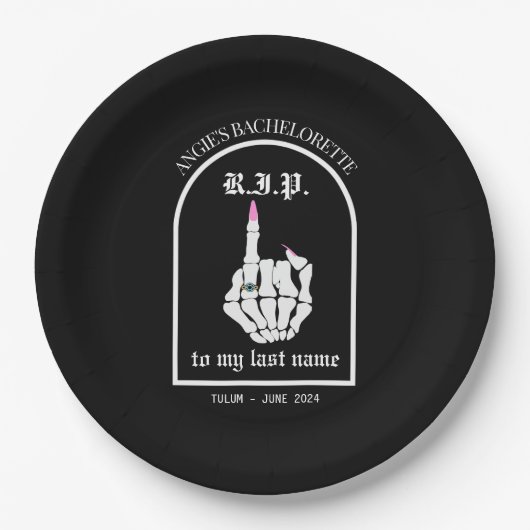 RIPから姓へのバチェロレッテ紙プレート ペーパープレート (正面)