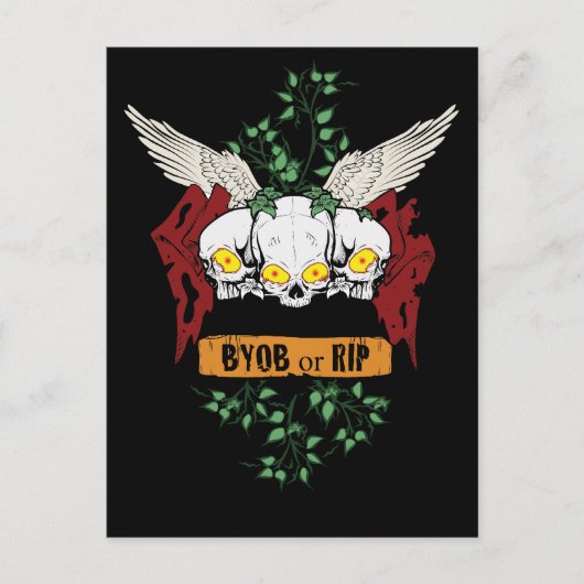 RIPイビルスカルハロウィーン招待状と血文字 インビテーションポストカード (正面)