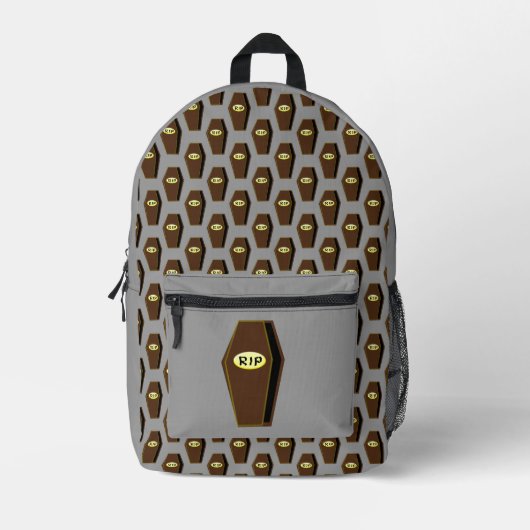 RIPハロウィーンのドゥームの棺 プリントバックパック (正面)