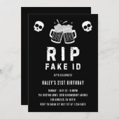 RIPフェイクIDおもしろいビール飲み冗談21歳の誕生日 招待状 (正面/裏面)