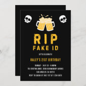 RIPフェイクIDおもしろいビール飲み冗談21歳の誕生日 招待状 (正面/裏面)