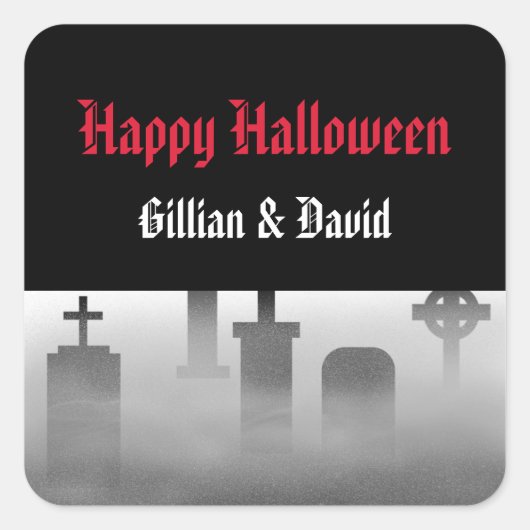 RIP墓地の墓石フォギーハッピーハローウィンの好意 スクエアシール (正面)