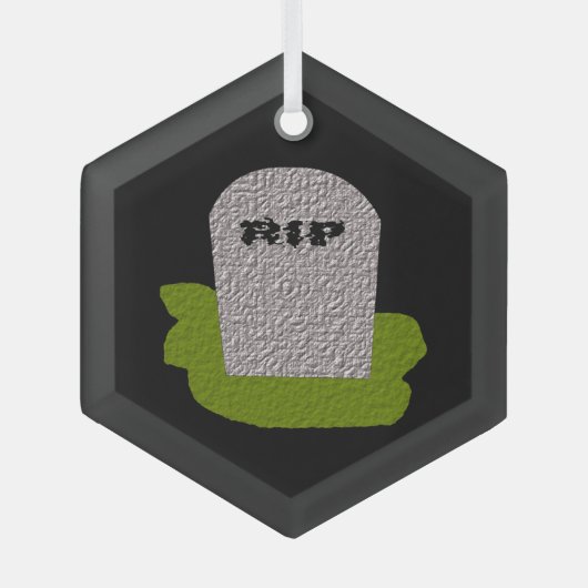 RIP墓石 ハッピーハロウィン ガラスオーナメント (正面)