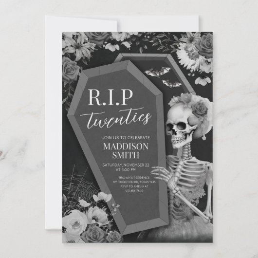 RIP20人フローラスカルハロウィーン誕生日 招待状 (正面)