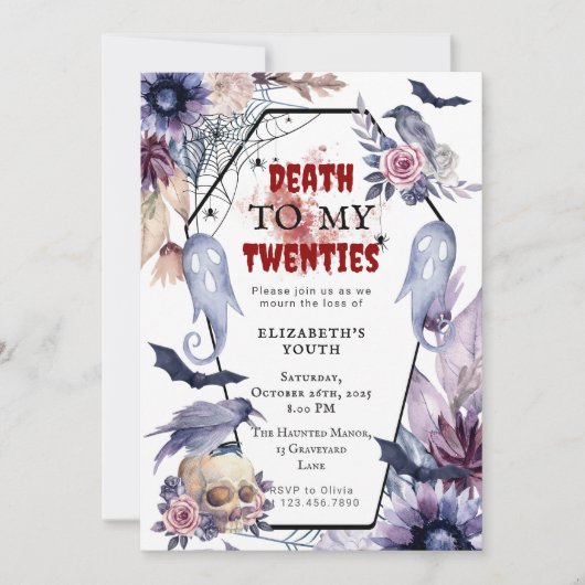 RIP20代ゴシックのハロウィーンの誕生日 招待状 (正面)