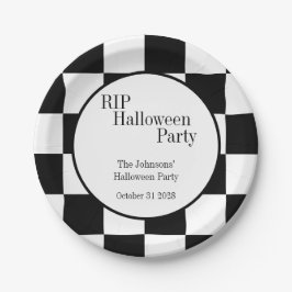 RIP ハロウィン 黒 白 チェック パーティー ペーパープレート