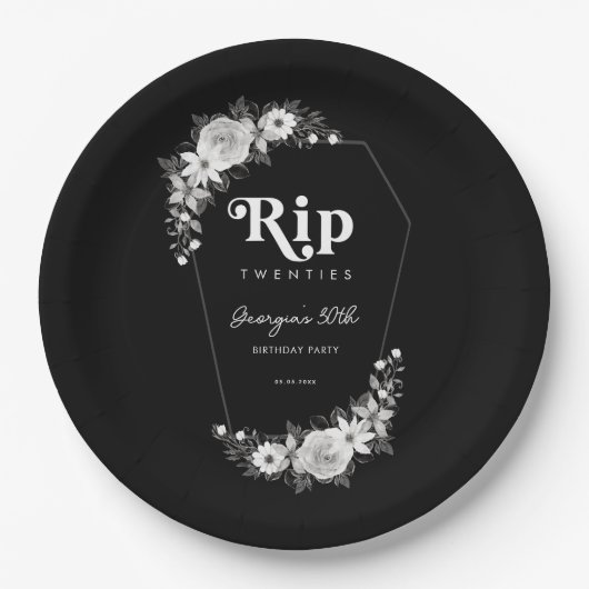 RIP 私の20代 ブラック 30歳の誕生日パーティー ペーパープレート (正面)