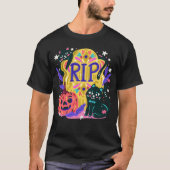 RIP 黒猫 怖い墓地 ハロウィン Tシャツ (正面)