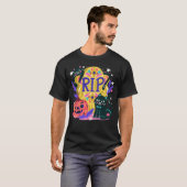 RIP 黒猫 怖い墓地 ハロウィン Tシャツ (正面フル)