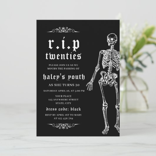 RIP 20代スケルトン30歳おもしろいの誕生日 招待状 (スタンド正面)