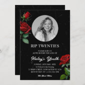 RIP 20代バラ葬儀30歳の誕生日の写真 招待状 (正面/裏面)