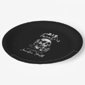 RIP 20代ブラック不気味スカル誕生日パーティー ペーパープレート (アングル)