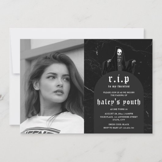 RIP 20代20代おもしろい葬儀30歳の誕生日の写真 招待状 (正面)