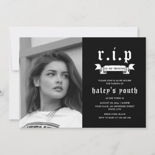 RIP 20代20代おもしろい葬儀30歳の誕生日の写真 招待状 (正面)