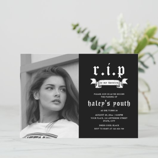 RIP 20代20代おもしろい葬儀30歳の誕生日の写真 招待状 (スタンド正面)