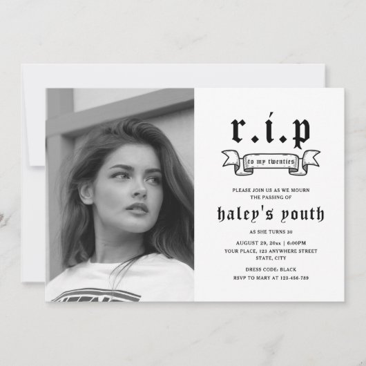 RIP 20代20代おもしろい葬儀30歳の誕生日の写真 招待状 (正面)