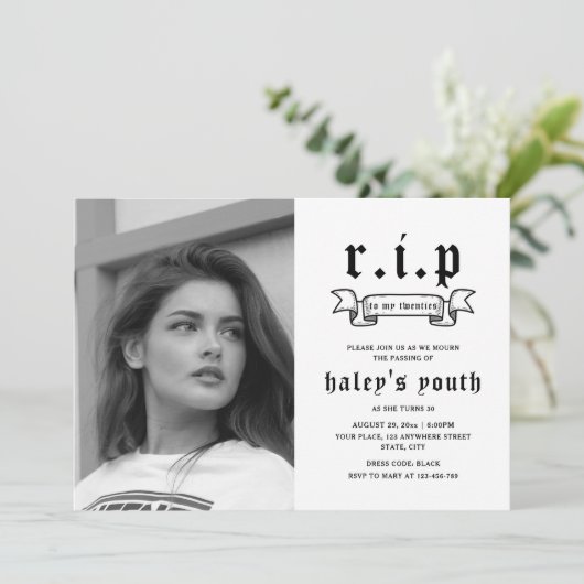RIP 20代20代おもしろい葬儀30歳の誕生日の写真 招待状 (スタンド正面)