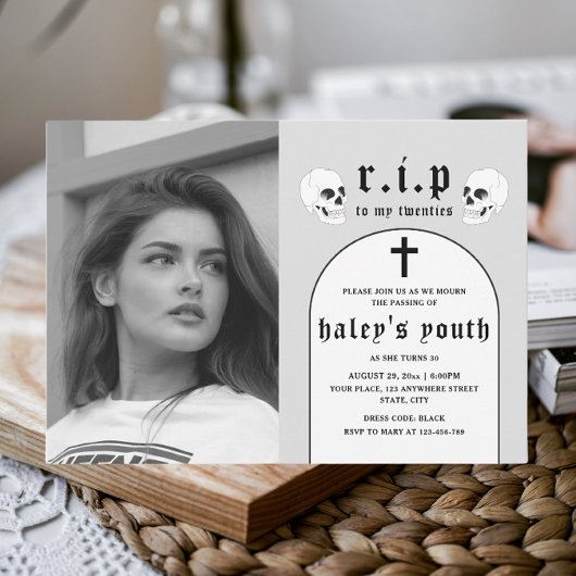 RIP 20代20代おもしろい葬儀30歳の誕生日の写真 招待状