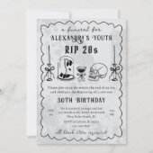 RIP 20代 ドゥードル ストーン調 告別式 30歳の誕生日 招待状 (正面)