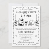RIP 20代 ドゥードル 落書き 告別式 30歳の誕生日 招待状 (正面)