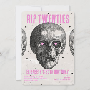 RIP 20代 ブラックピンク ユニークドクロ 30歳誕生日パーティー 招待状