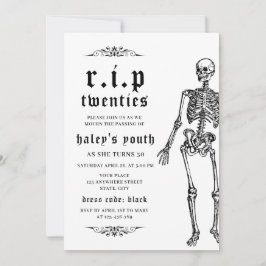 RIP 20代 30歳の誕生日におくるユーモアのあるスケルトンデザイン 招待状