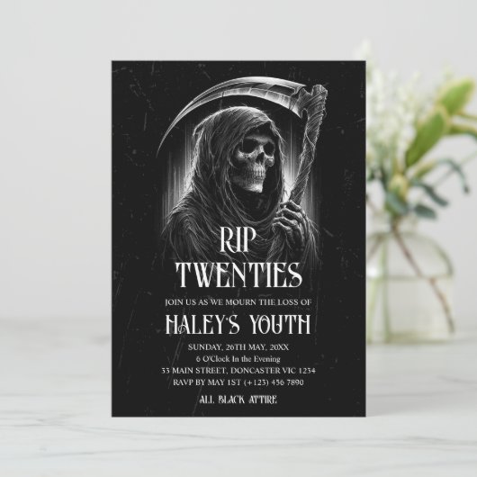 RIP 20年代ゴシック様式の葬儀30歳の誕生日 招待状 (スタンド正面)