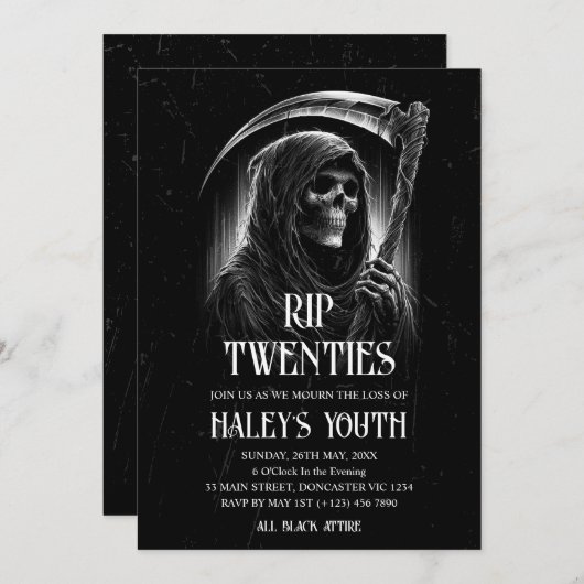RIP 20年代ゴシック様式の葬儀30歳の誕生日 招待状 (正面/裏面)