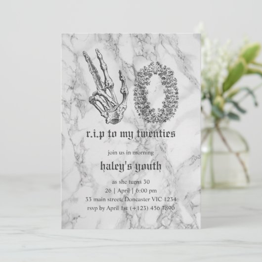 RIP 20年代20代おもしろいスカル葬儀30歳の誕生日 招待状 (スタンド正面)