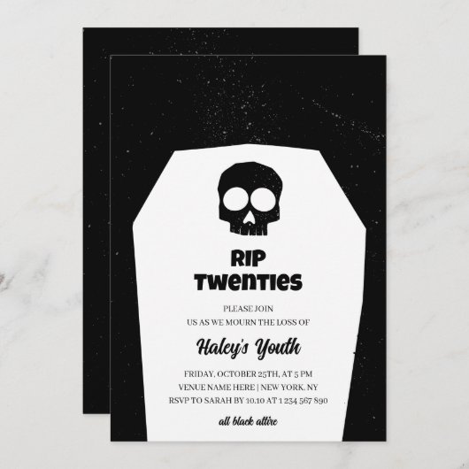 RIP 20年代20代スカルゴシック様式ブラック30歳の誕生日 招待状 (正面/裏面)