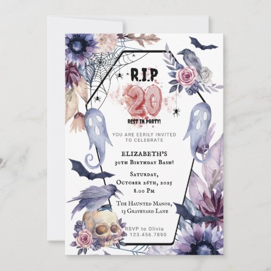 RIP 20誕生日ハロウィーンのマイルストーン葬儀 招待状 (正面)