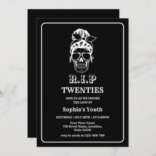 RIP 20sの死を私の青少年30thブラック誕生日 招待状 (正面/裏面)