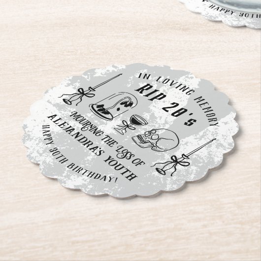 RIP 20sの死を30歳の私の誕生日に落書きする ペーパーコースター (アングル)