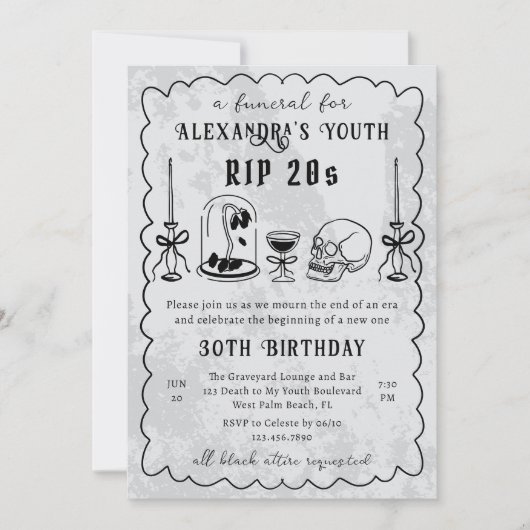 RIP 20sドードルストーン葬式を見る30歳の誕生日 招待状 (正面)