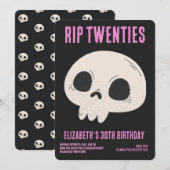 RIP 20sブラックピンクおもしろいスカル30th誕生日パーティー 招待状 (正面/裏面)