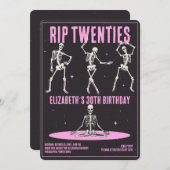 RIP 20sブラックピンクおもしろいスカル30th誕生日パーティー 招待状 (正面/裏面)