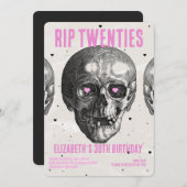 RIP 20sブラックピンクおもしろいスカル30th誕生日パーティー 招待状 (正面/裏面)